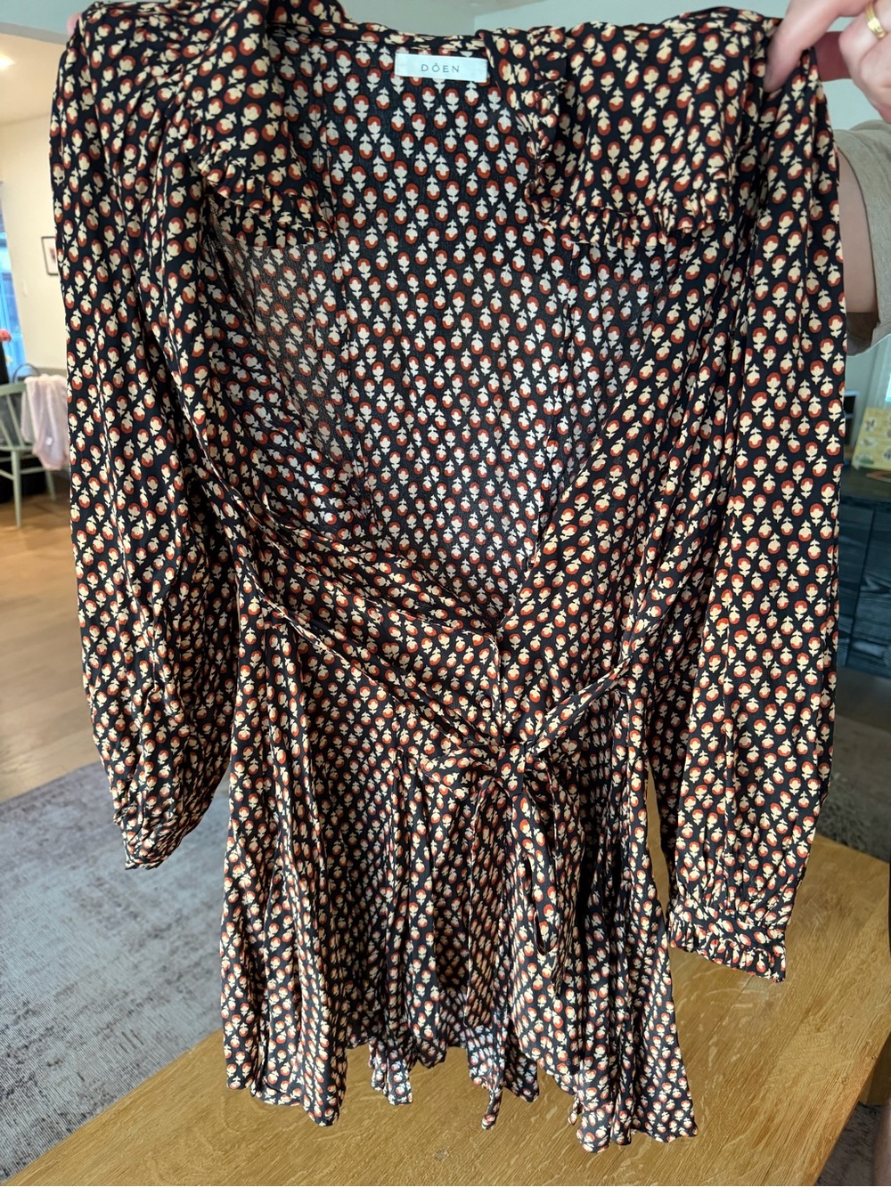 Doen Black Floral Long-Sleeve Wrap Dress